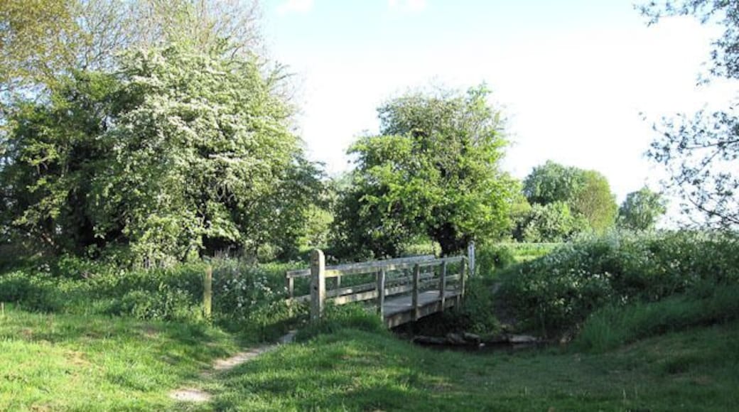Footbridge south of Barrington The footpath to Shepreth crossing a ditch running parallel to the River Cam.