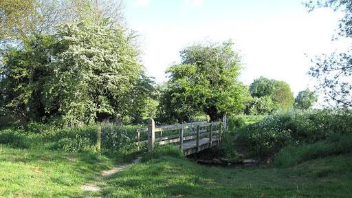 Footbridge south of Barrington The footpath to Shepreth crossing a ditch running parallel to the River Cam.