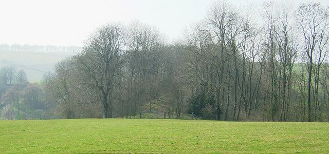 Track of railway north of Salperton, Glos. Only visible in winter, this is part of the embankment on the line from Andoversford to Bourton on the Water. It was closed in the early 1960's.