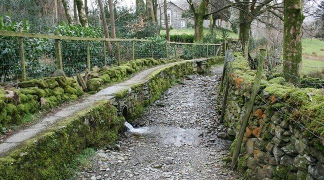 Public Bridleway to Watendlath Situated on the easting near to the Hazel Bank Hotel which can be seen through the trees, a raised pavement has been created for dry feet during times of very wet weather.