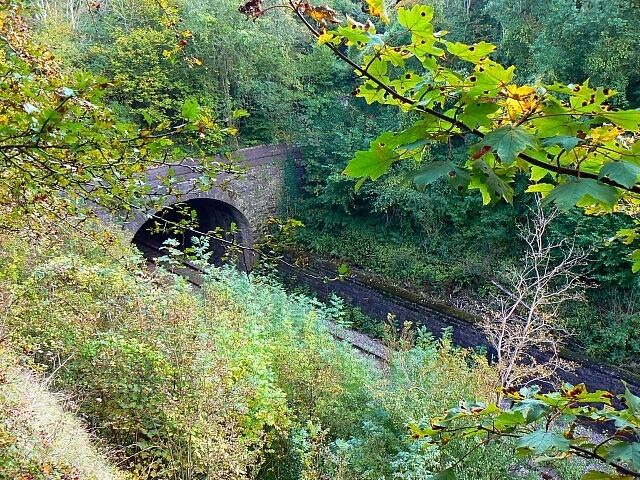 West portal, Sapperton Short Tunnel, near Daneway A slightly longer view of the portal. It is in a very deep cutting with almost sheer sides. The lower part of the sides are lined with stone walls to reduce the risk of slippage, a fault that has plagued parts of the line since its inception in the 1840s.