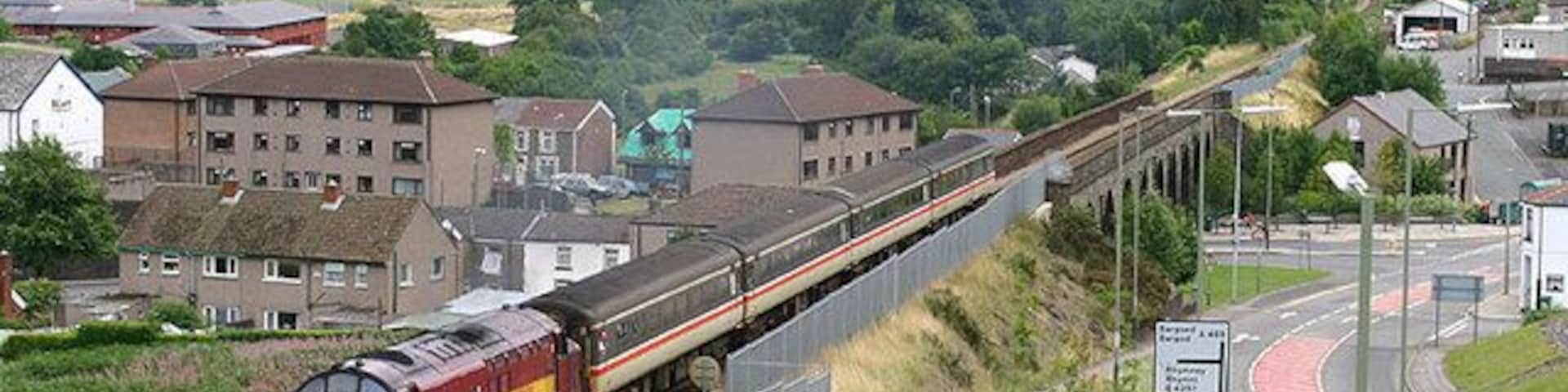 37425 at Pontlottyn Diesel electric locomotive 37425 pulls away from Pontlottyn station, and heads for Rhymney.
