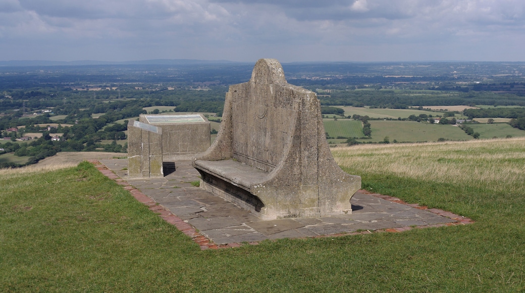 A stone seat at the viewpoint on Devil's Dyke, Sussex.