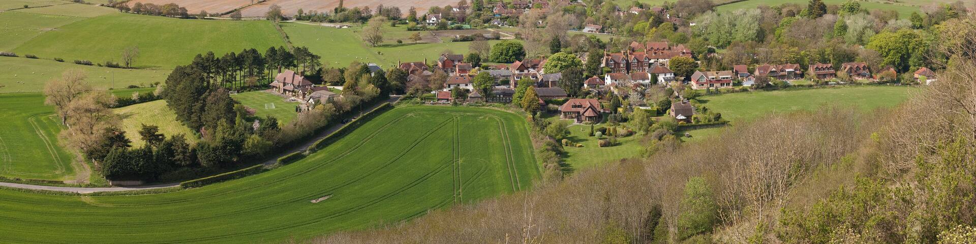 The village of Poynings and surrounds in West Sussex, England, viewed from Devil's Dyke.