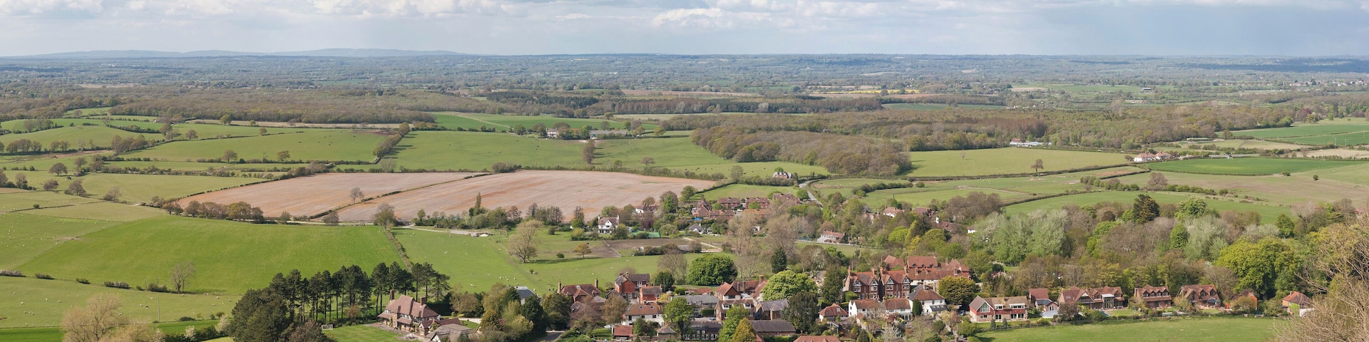 The village of Poynings and surrounds in West Sussex, England, viewed from Devil's Dyke.