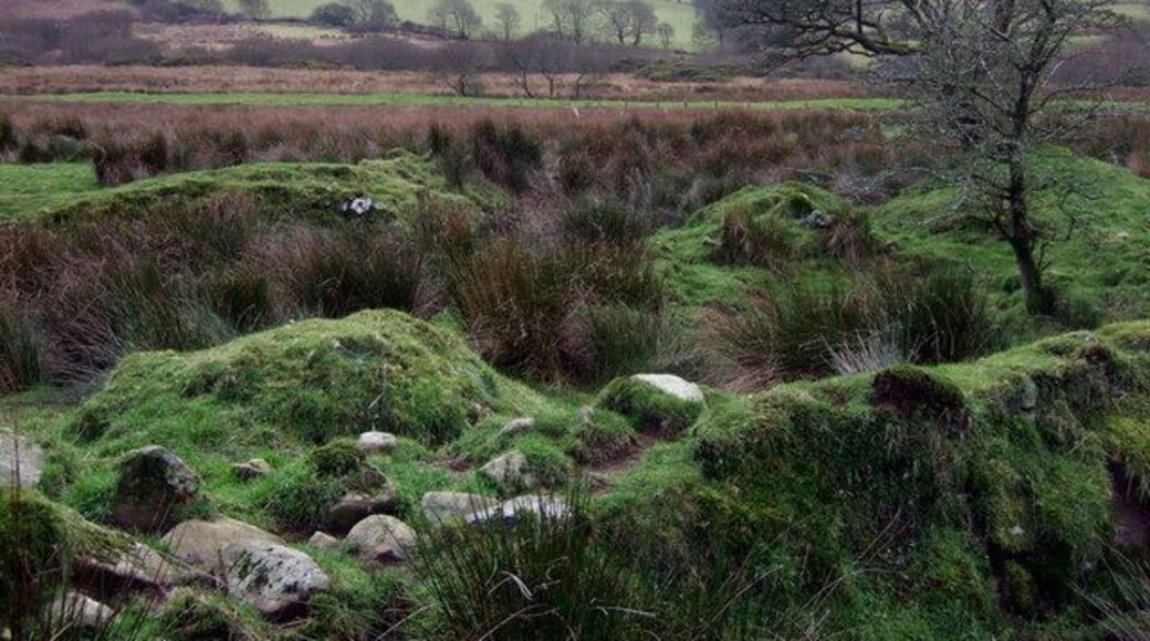 Old Morfil (1) Morfil/Morvil was a tiny moorland parish described thus in 1833 "MORVIL, a parish in the hundred of KEMMES, county of PEMBROKE, SOUTH WALES, 7 miles (S.E.) from Fishguard, containing 201 inhabitants. This place is distinguished in the historical annals of the principality for the gallant resistance opposed by the Welsh to the encroachments of a party of Norman invaders, who in the latter part of the eleventh century, under the sanction of the reigning monarch, landed on the coast of Pembroke, with a view to establish themselves in such territories as they could obtain by conquest in this part of the principality. The parish is situated in the northern portion of the county, near the western declivity of the Precelly mountain, and is bounded on the south by a rivulet, which, flowing westward, falls into the river Cleddy. The surrounding scenery is not distinguished by any peculiarity of features from that which prevails generally in this part of the principality; but the views, though not extensive, are interesting from the majestic appearance of the mountains by which the parish is nearly surrounded." These ruins would appear to be all that remains of a lost community whose population dwindled to 122 in 1901 and 66 in 1977. A few scattered farms survive.