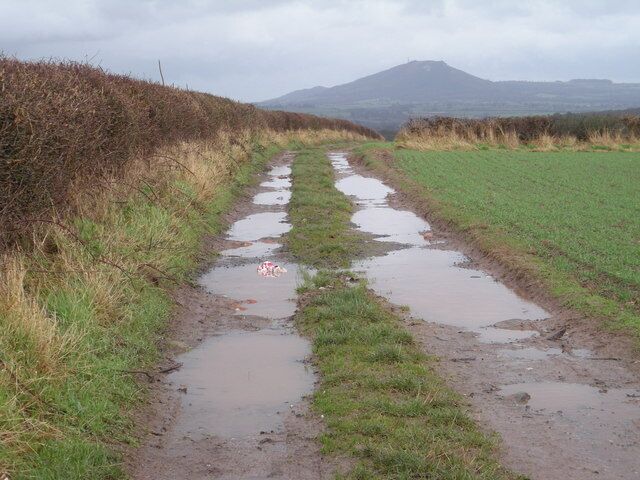 Path to Grove Farm & Pitchford. The Wrekin, in the background, is about 5 miles away.