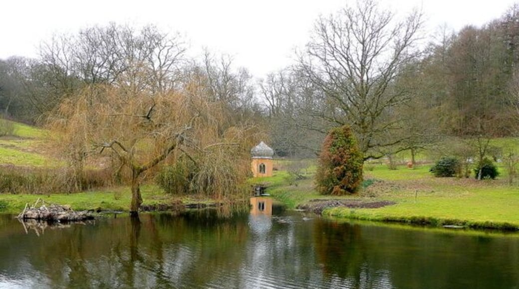Ornamental pond at Penmill Farm View west from the Stour Valley Way.
