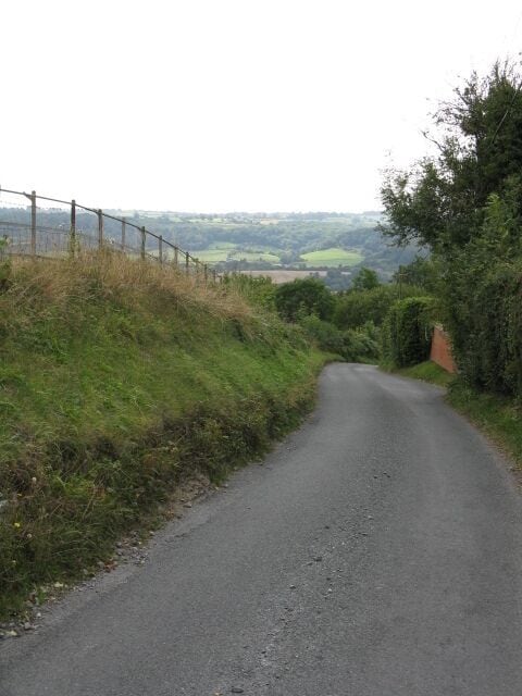Un camino rural estrecho bordeado de hierba y arbustos, que serpentea a través de un terreno montañoso.