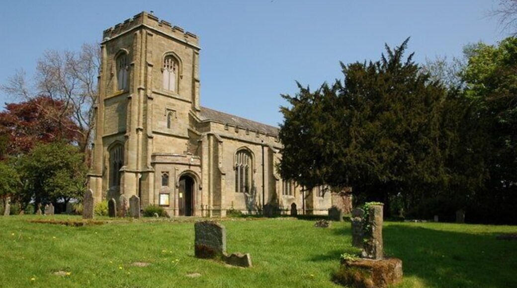 St James the Great parish church, Pensax, Worcestershire, seen from the southwest, In the foreground on the right is the base and broken shaft of a medieval churchyard cross, probably 15th-century.