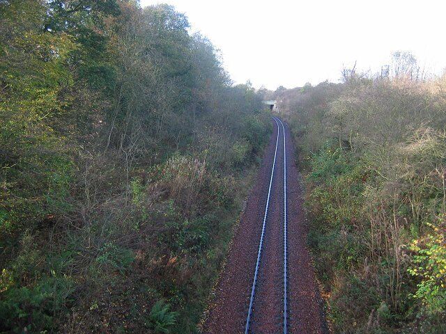 Railway, Cairneyhill. Freight only railway serving Longannet Power Station. Looking west from just outside Cairney Hill.