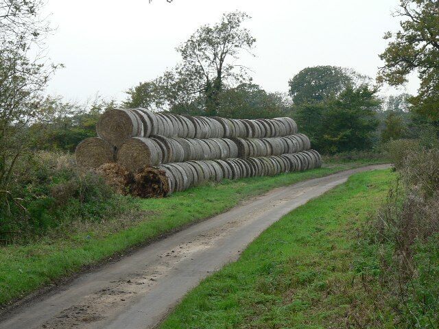 A Straw-Lined Road Bales of straw on Mill Road, North-west of Ballard's Bridge.