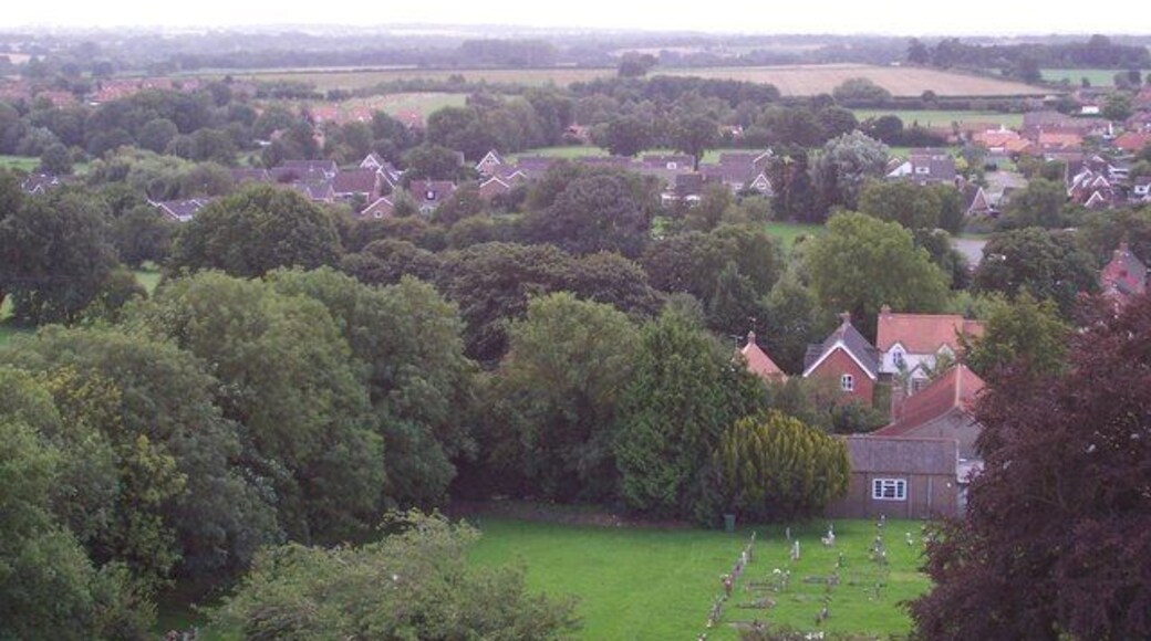 St Mary, North Elmham View looking south from top of church tower. Cathedral Drive and Brookside estate in middle distance.