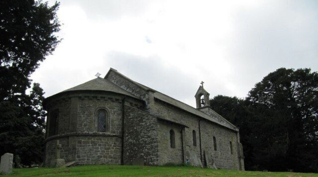 Looking up at the back View of the back of St Michaels Llanfihangel-nant-Melan.
