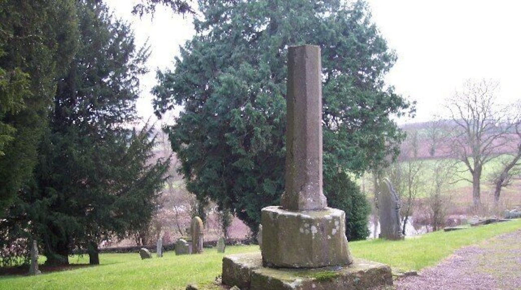 Base and broken shaft of Medieval stone cross in St Mary's parish churchyard, Much Cowarne, Herefordshire