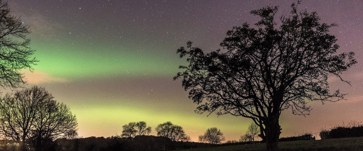 A night sky with stars and the aurora borealis.