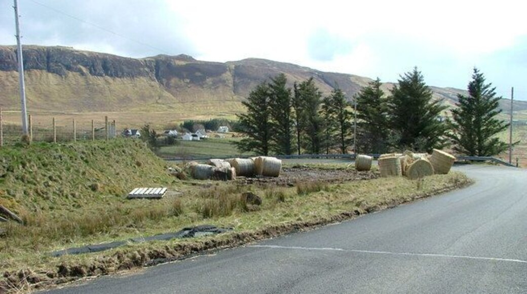 Bales at the Roadside Bales are delivered to some weird and wonderful places on Skye. This lot have been offloaded on a bend in the road at Linicro.
