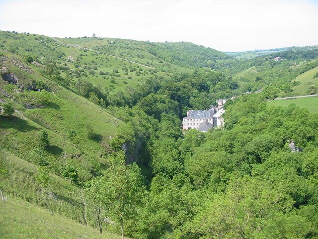 View towards Millers Dale across Litton Mill from the path over Litton Tunnel