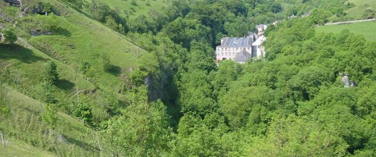 View towards Millers Dale across Litton Mill from the path over Litton Tunnel