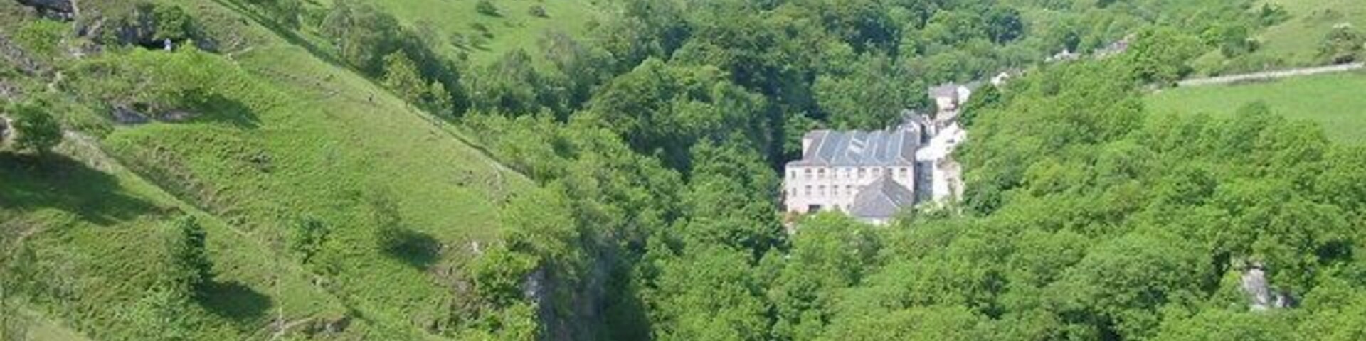 View towards Millers Dale across Litton Mill from the path over Litton Tunnel
