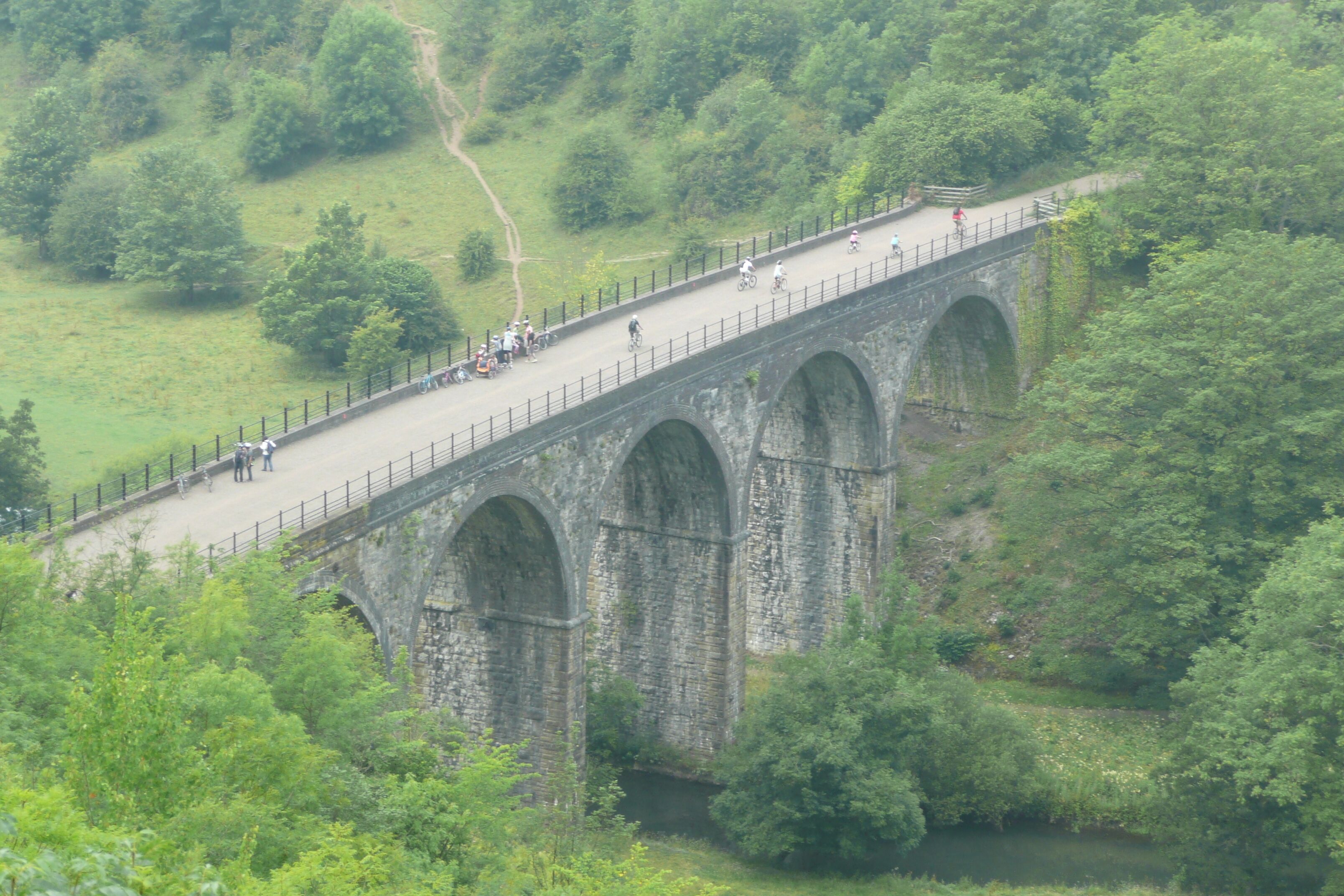 Looking down on the Monsal Head Viaduct, a popular walking and cycling destination. Just to the left of the photo, the old tunnel, and the 3 other tunnels between Bakewell and Buxton, has been re-opened, and the Monsal Trail is now a very popular cycling route.