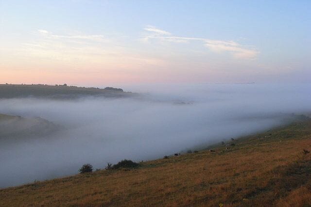 Downland, Mere Mist sitting in Aucombe Bottom, one of the combes incised into the scarp above Mere.