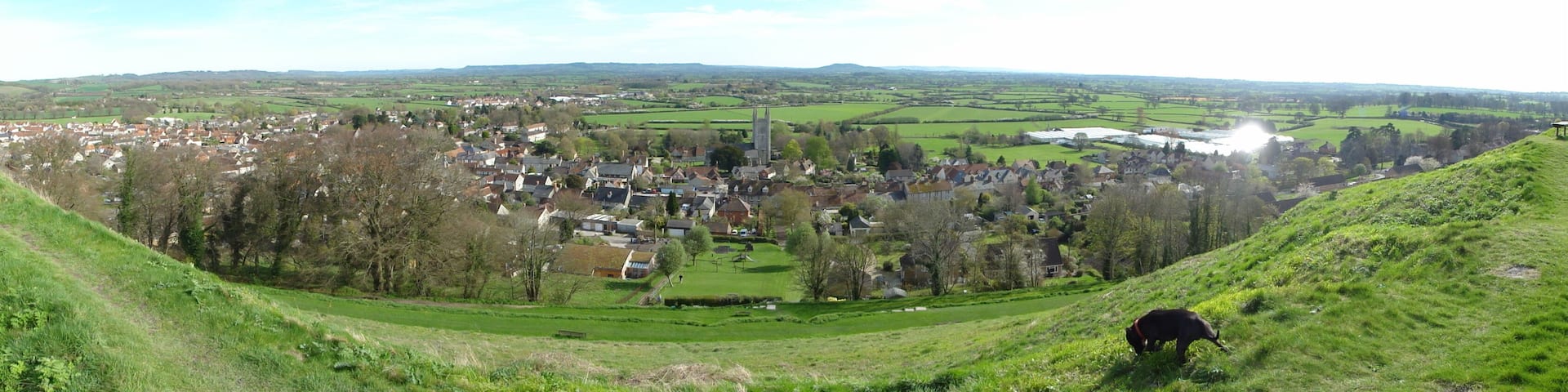 Panoramic view of Mere, Wiltshire, taken from Castle Hill in April 2011.