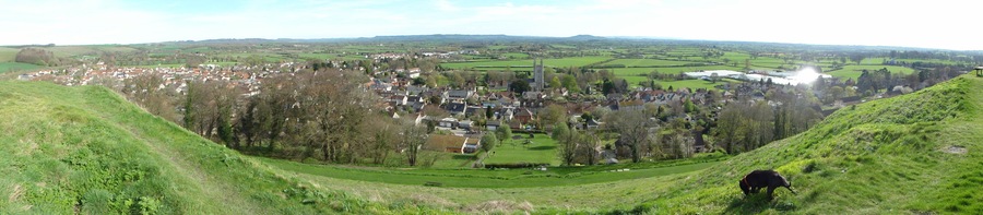 Panoramic view of Mere, Wiltshire, taken from Castle Hill in April 2011.