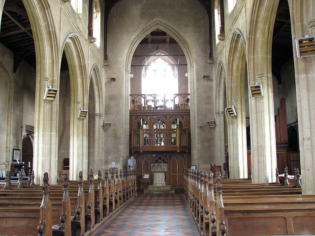 St Mary's church - view west Towards the bellringers gallery. St Mary's tower and nave > https://www.geograph.org.uk/photo/853277 - https://www.geograph.org.uk/photo/853309 date from the 15th century but the chancel - with its monument to Jonathan Dawson, a 19th century rector, in form of an Easter Sepulchre > https://www.geograph.org.uk/photo/853321. The artist is T. Earp, who also sculpted the decoration around the chancel arch > https://www.geograph.org.uk/photo/853314 - https://www.geograph.org.uk/photo/853318 and the stone pulpit - was built in the 1850s by the little known architect, Philip Boyce. The east window is by Hardman & Co (1860s) > https://www.geograph.org.uk/photo/853329. Both north and south aisle east windows display C15 stained glass > https://www.geograph.org.uk/photo/853339 - https://www.geograph.org.uk/photo/853356 - this beautiful selection, mainly by the Norwich School, is the most noteworthy feature of St Mary's but there is also one of only 40-odd seven sacrament fonts dating from the 15th century, which has retained some of the original colouration > https://www.geograph.org.uk/photo/853380 - https://www.geograph.org.uk/photo/853385. The benches have C15 poppyheads, some with carved figures and faces > https://www.geograph.org.uk/photo/853365 - https://www.geograph.org.uk/photo/853369 and a small heart-shaped brass to Robert Alen (d. 1487) is on the chancel floor > https://www.geograph.org.uk/photo/853360. The church is open every day. For more information see: http://www.norfolkchurches.co.uk/martham/martham.htm In the churchyard, just north of the east wall, the grave of David and Anna Hinderer (18271870), Anglican missionaries who spent 17 years in Ibadan, Nigeria, can be found > https://www.geograph.org.uk/photo/853302. Anna Hinderer's account "Seventeen years in the Yoruba country" is available as a free download (from the University of Toronto) > https://archive.org/details/yorubacountry00hinduoft