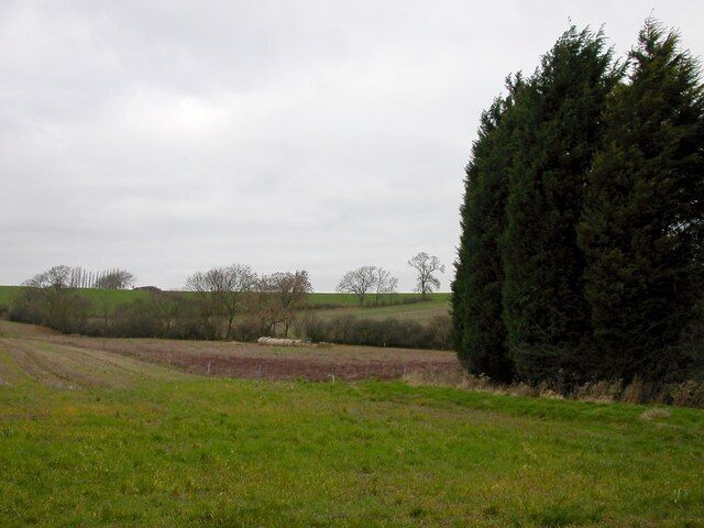 Maidwell On the Macmillan Way. Farmland just south of the stream which crosses the north east corner of this square.