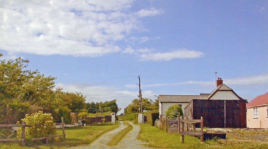 Site of former Maenclochog station, 1992. View northward towards Rosebush and Fishguard along the track-bed of the ex-GWR Clynderwen - Rosebush - Fishguard loop line. The station - actually behind the camera - and this part of the line (Clynderwen - Letterston) had been closed since 25/10/37 for passengers (16/5/49 for goods); passenger services Puncheston - Fishguard had ceased in 1922. However, goods continued Fishguard - Letterston until 1/3/65, also until 1995 by a another branch nearby to RNAD Trecwm and later until at least 2006.
