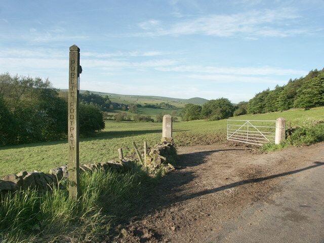 Near Longnor. Picture taken near Hardings Booth and shows a footpath leading down towards the upper reaches of the River Manifold.