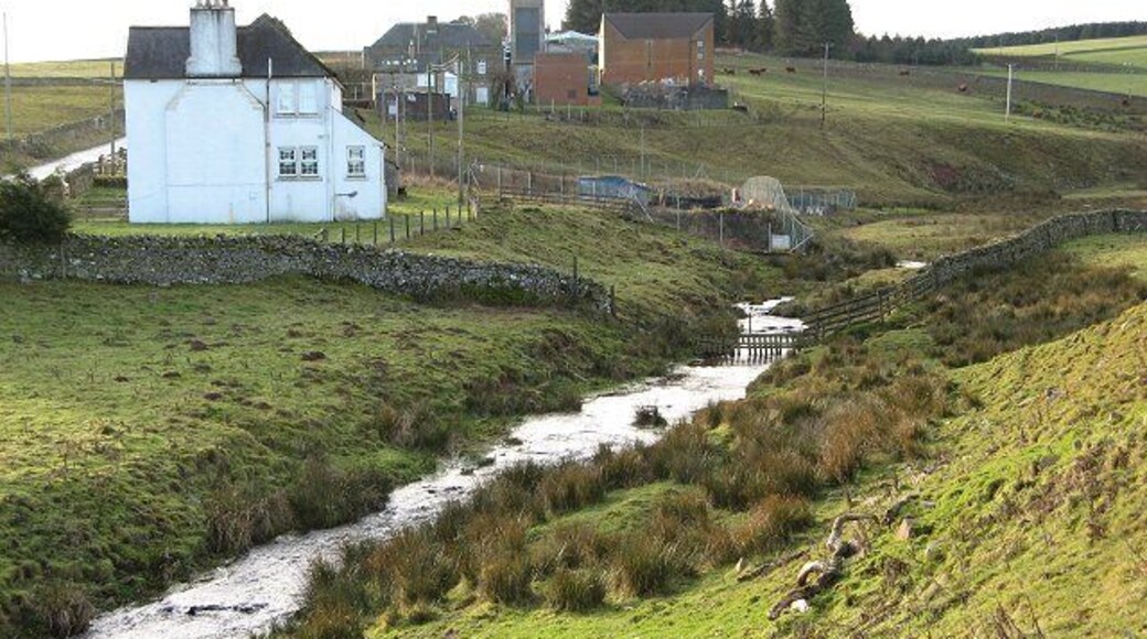Watch Water Burn with waterworks. The waterworks, once belonging to Berwickshire County Council serve the Watch Water Reservoir and are now being upgraded.