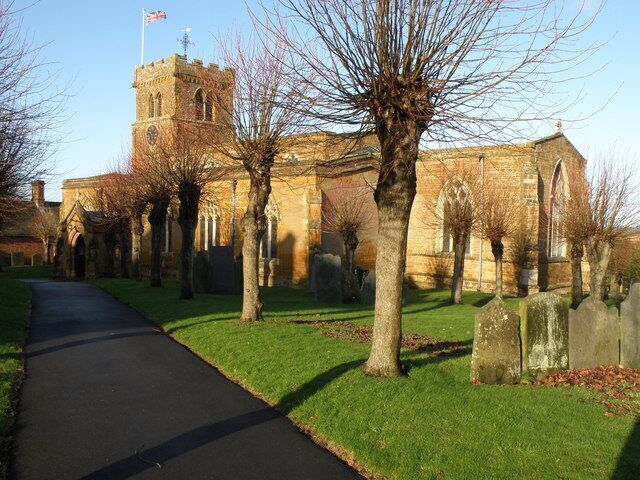Long Buckby Church A bright December day enhances the colour of the local stone used in the construction of the church.