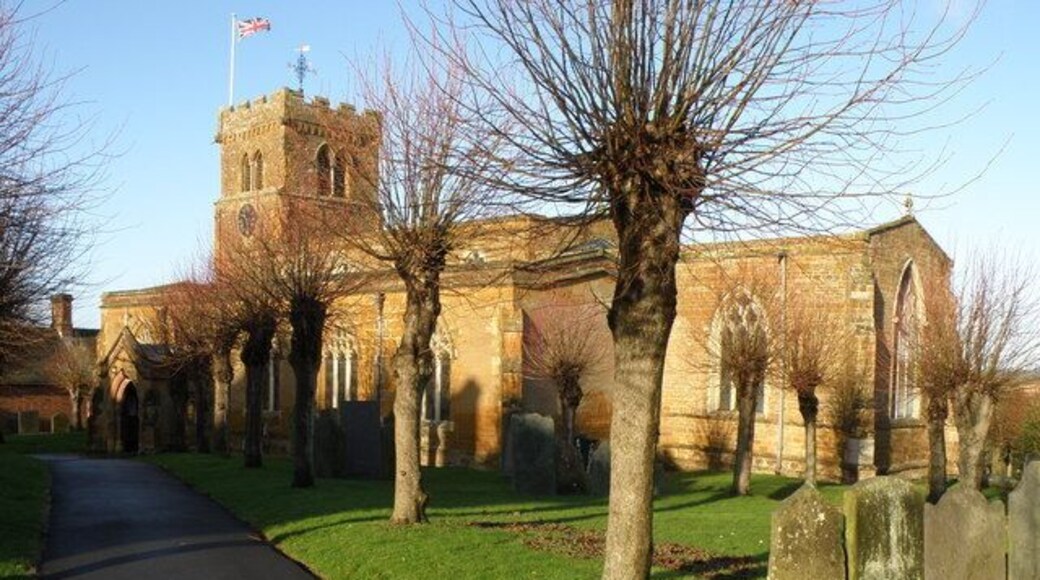 Long Buckby Church A bright December day enhances the colour of the local stone used in the construction of the church.