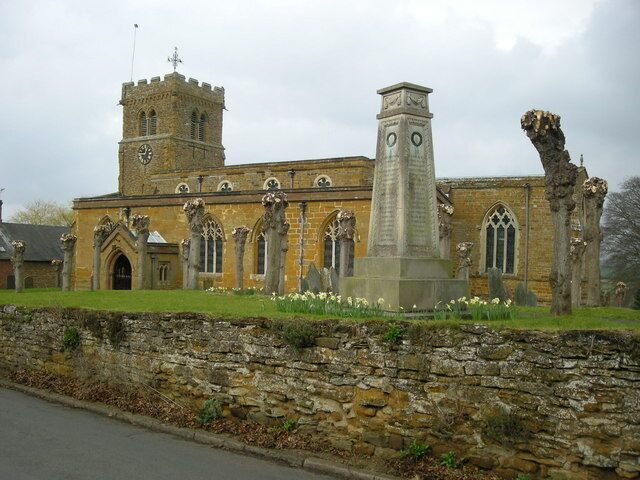Long Buckby Church Saint Lawrence Church and the War Memorial.
