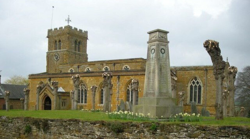 Long Buckby Church Saint Lawrence Church and the War Memorial.