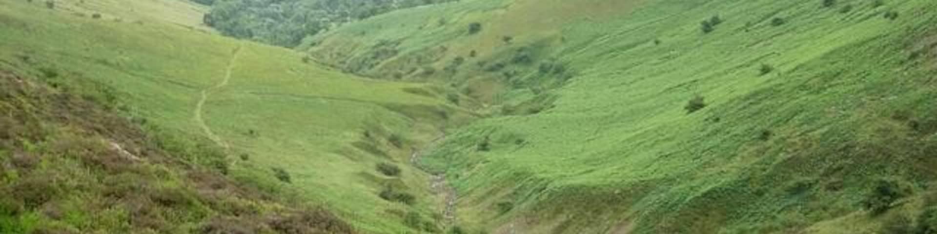 Olchon Valley. Looking down the valley. The Olchon Brook has cut down into a small amount of glacial deposits.