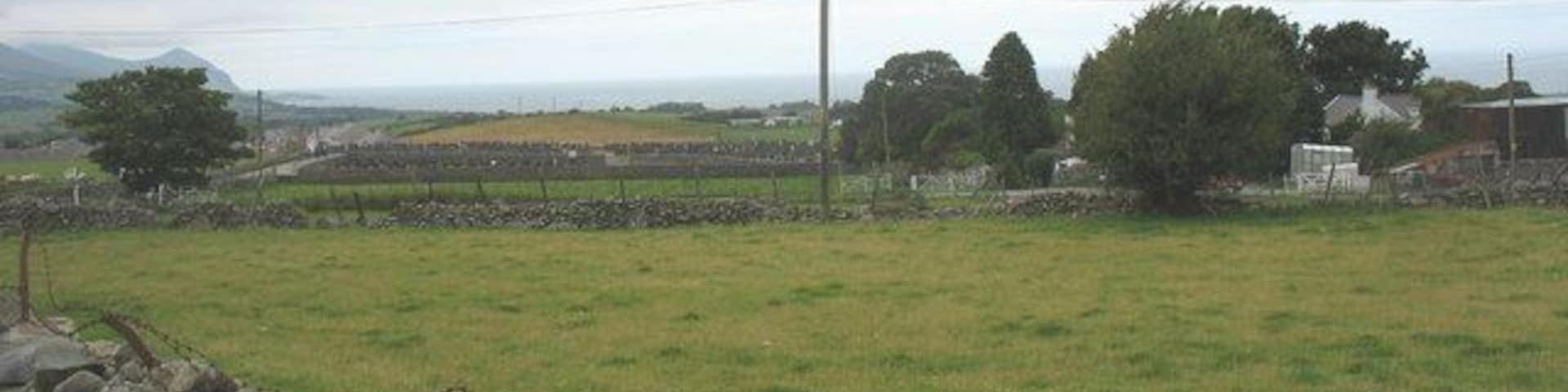 View over farmland at Llwyndu Mawr towards Caernarfon Bay