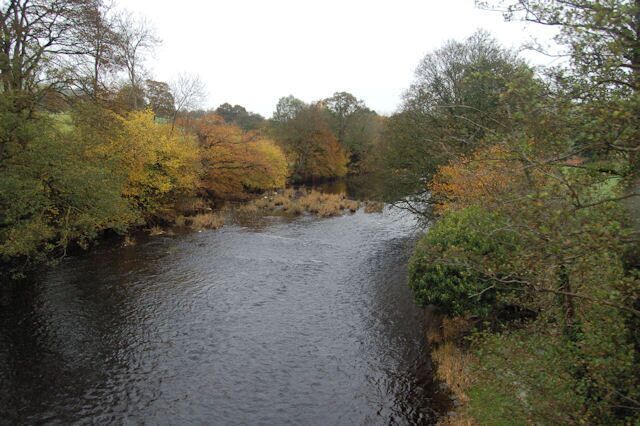 Afon Banwy in autumn Viewed from railway bridge