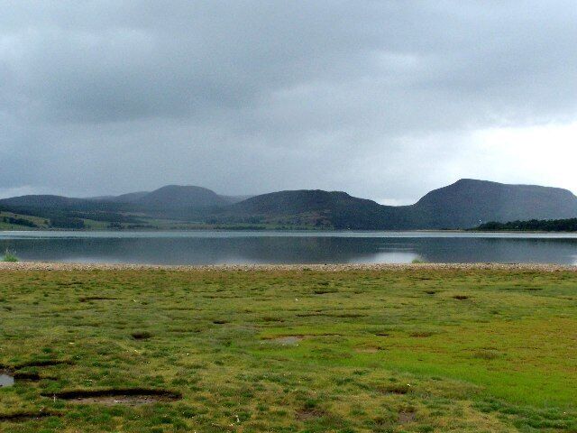 Loch Fleet from the east bank. Looking west across Loch Fleet towards Cnoc Odhar and Creag an Amalaidh
