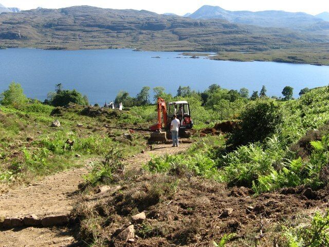 Path above Letterewe Path maintenance above Letterewe House, with Loch Maree beyond.