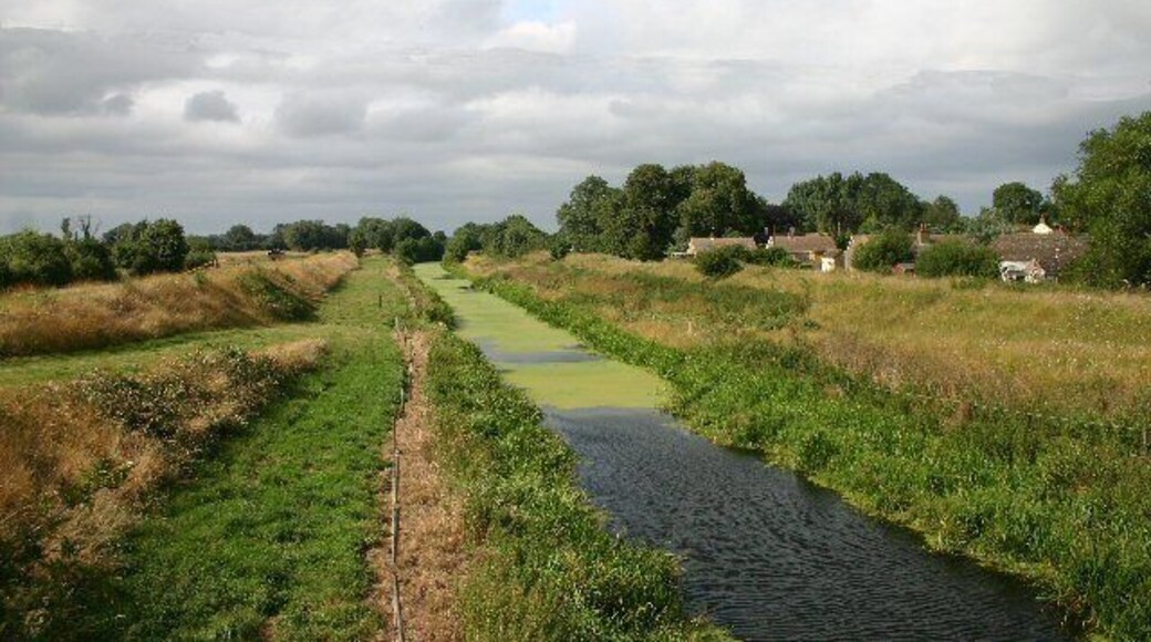 Cut-off Channel, near Lakenheath. The Cut-off Channel crosses Grime Fen, as viewed from Highbridge Gravel Drove. This drainage channel takes flood waters from the Lark, Little Ouse and Wissey rivers. The channel was completed in 1964.
