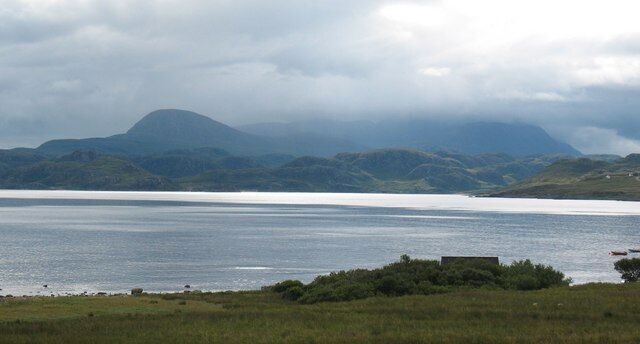 Gruinard Bay view Taken from near Laide, looking ESE towards An Teallach, where shower clouds are forming.