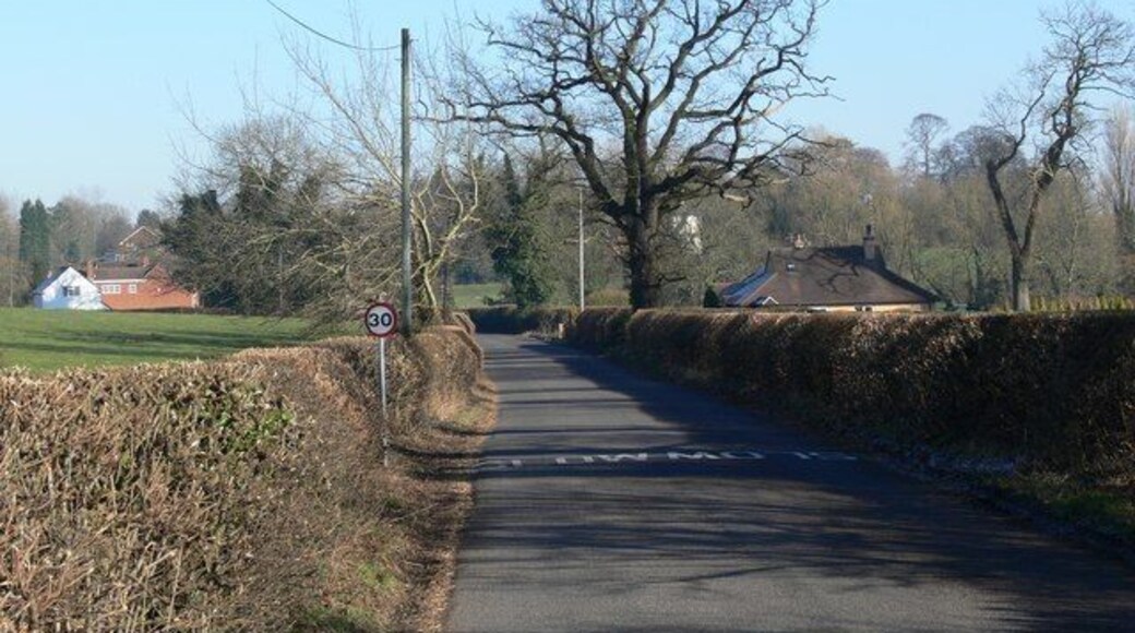 Travelling east along Kirkby Lane On the western edge of the Leicestershire village of Peckleton.