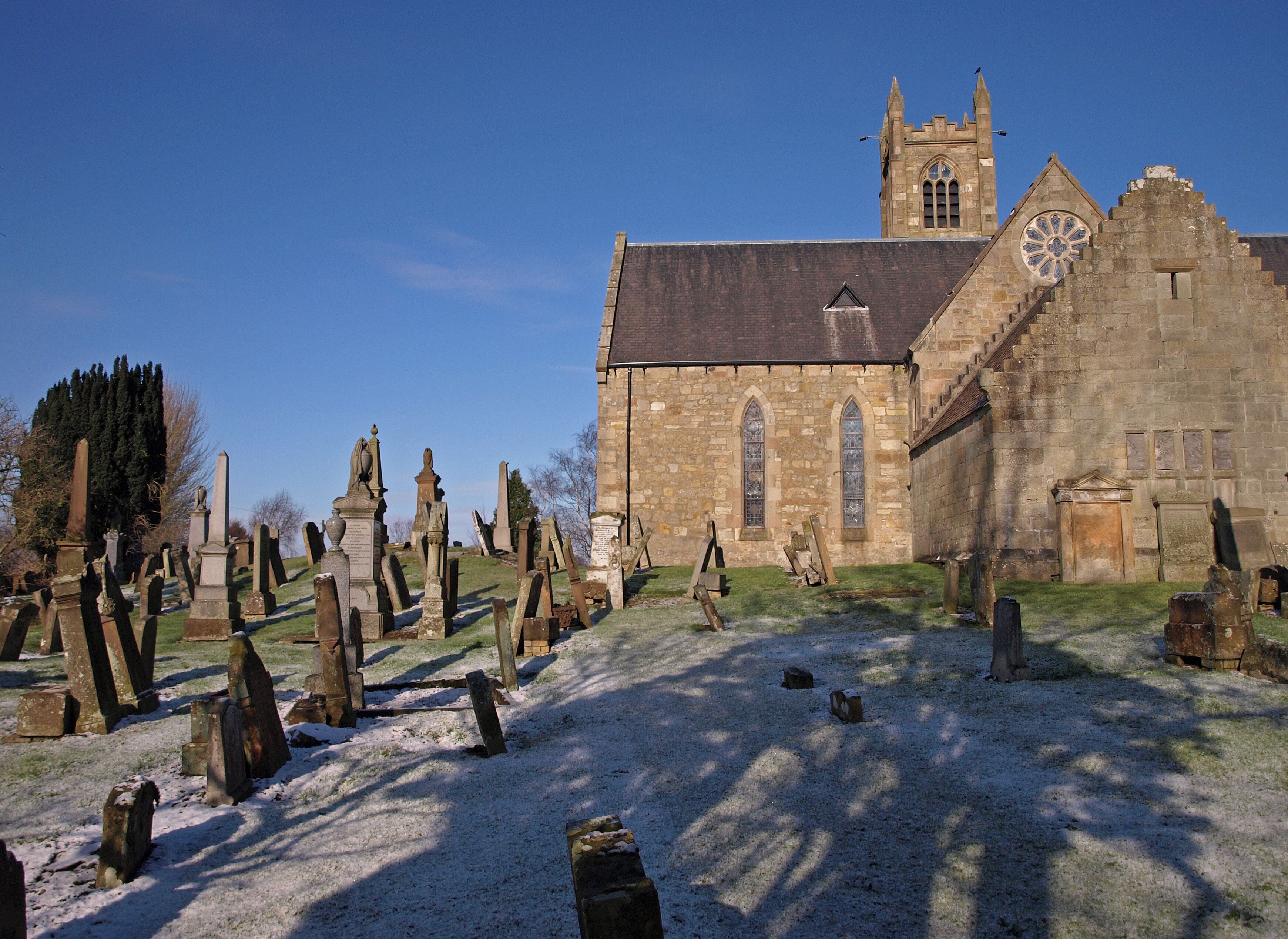 St. Maurs-Glencairn Parish Church, Kirktoun Showing Glencairn Aisle built on to the church which holds a sculptured mural dating from 1600.