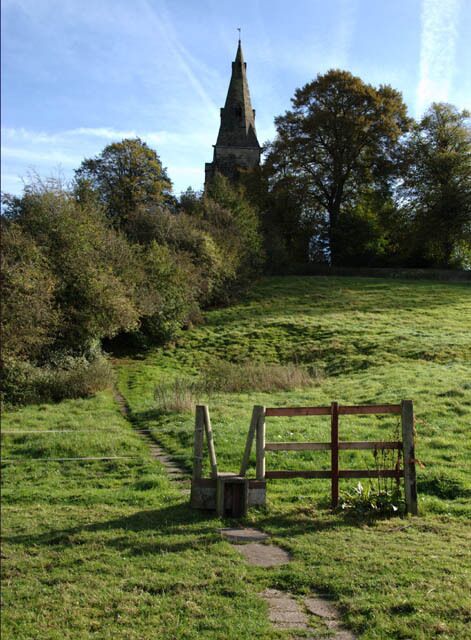 Footpath to Horsley church This paved footpath leads up to Horsley church and village, from the direction of Holbrook and Lower Kilburn.