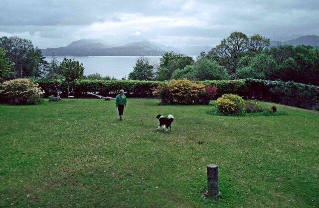 Garden of Duisdale Hotel, Duisdale, Isle of Skye, with Sound of Sleat in background. Garden of Duisdale Hotel, Duisdale, Isle of Skye, with Sound of Sleat in the background. This area is on the east coast of the island and the mountains in the distance are on the mainland.