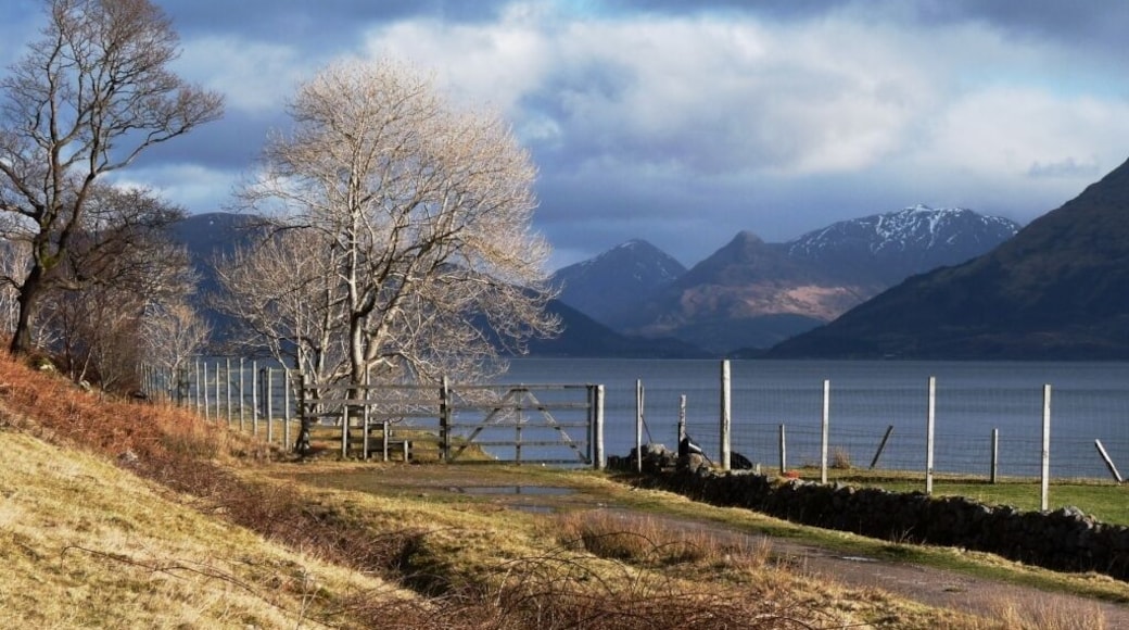 The old road at Inversanda Bay Pap of Glencoe across Loch Linnhe