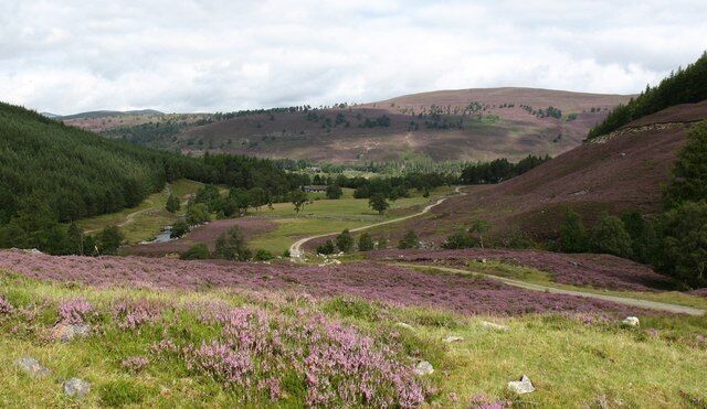 Towards the mouth of the glen Looking north towards the mouth of Glen Ey with Creag Bhaig beyond.